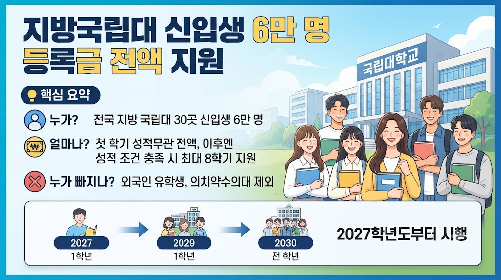 지방국립대 신입생등록금 전액지원